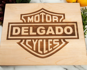 Custom Harley Davidson Cutting Board | Personalized Monogramed Last Name Gift