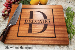 Large Boxed Letter with Last Name | Couples Personalized Wedding Gift Cutting Board