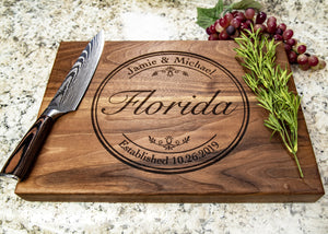 Couples circled first and last names and date | Personalized Wedding Gift Cutting Board | Anniversary gift for couples