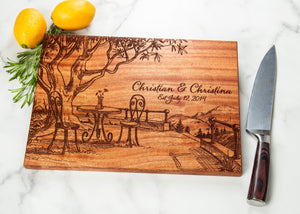 Personalized Cutting Board of a European Countryside Scene, Wedding Anniversary Couples Gift, Housewarming Gift, Husband Gift for Her, Wife Gift