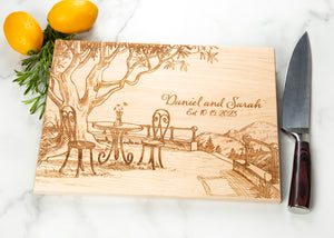 Introducing our Personalized Sweet Heart cutting board, boasting an exquisite oak tree design, it is the ultimate couples' gift for weddings and anniversaries. This French Countryside Cutting Board is not only a kitchen necessity, but also a sign of love and unity.