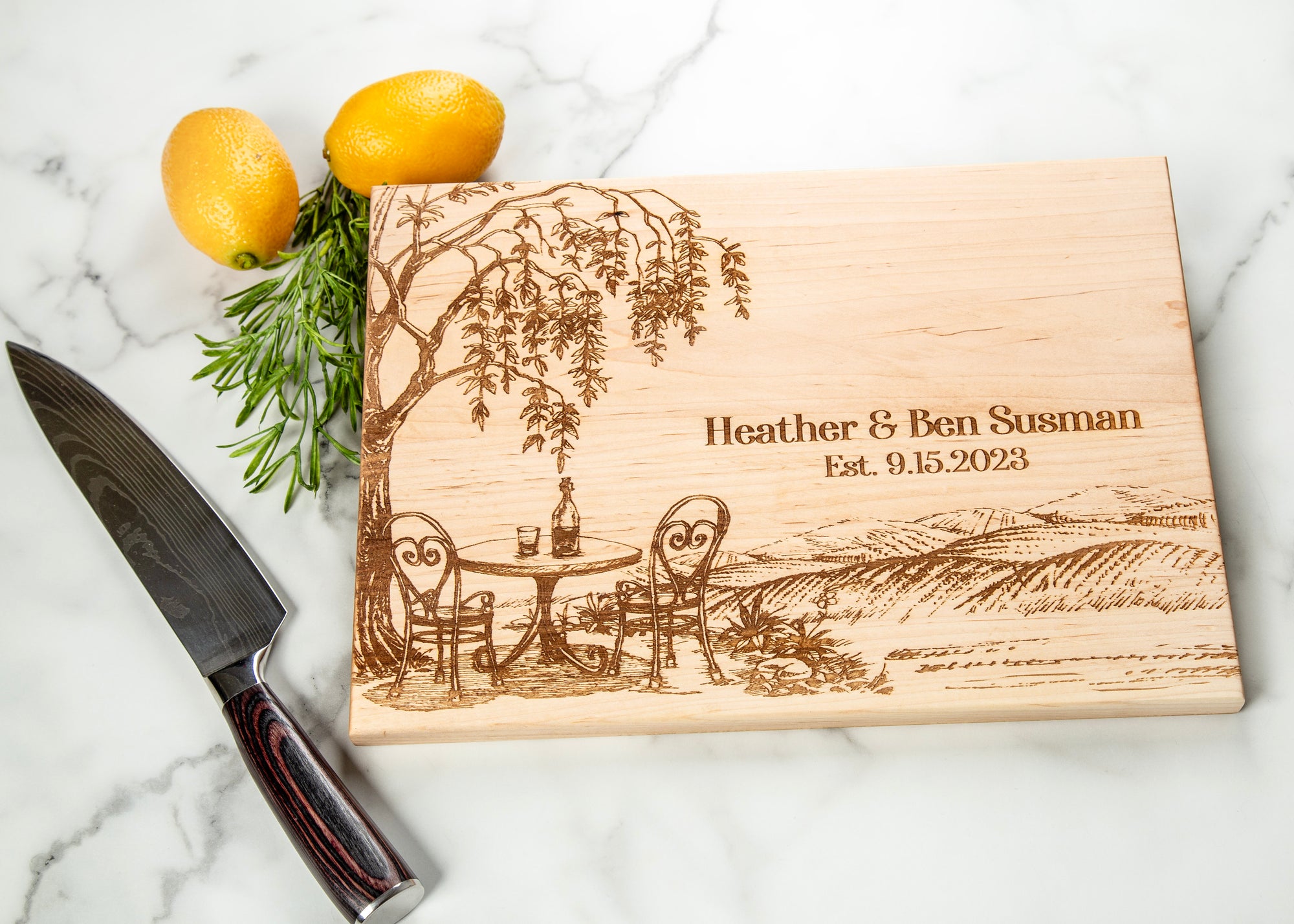Personalized Cutting Board of a European Countryside Scene, Wedding Anniversary Couples Gift, Housewarming Gift, Husband Gift for Her, Wife Gift