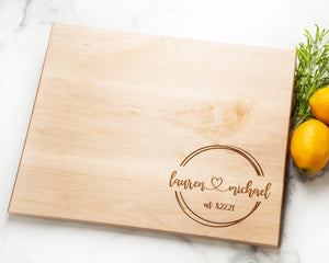 A symbol of togetherness and love, surprise your family or loved one with this unique personalized cutting board. With its beautiful family name tree motif, it makes the perfect gift for any special occasion like weddings, anniversaries, and housewarmings. Show them just how special they are with this thoughtful and practical gift!