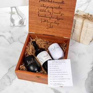 Celebrate your first year milestone as a couple with this personalized hard-wood storage box. It's the perfect gift for any couple on their first anniversary. Made from durable hardwood, this box offers secure and reliable storage for your special day.