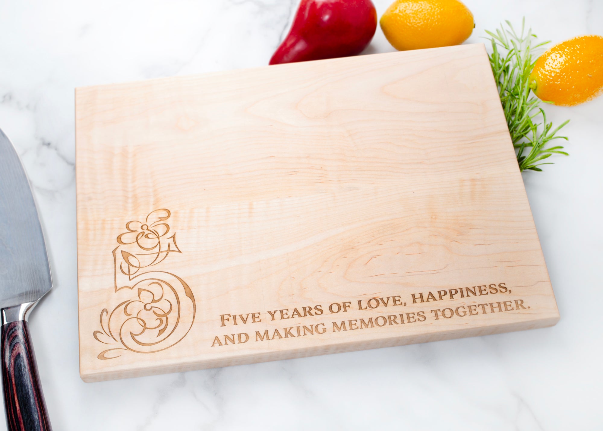 This 5th anniversary personalized cutting board is the perfect wedding, housewarming, or anniversary gift for a couple. Crafted from high-quality wood, the board is sure to last through countless meals and celebrations. It can be personalized with both of their names for an extra special touch. Make their special day even more memorable with this beautiful and meaningful gift