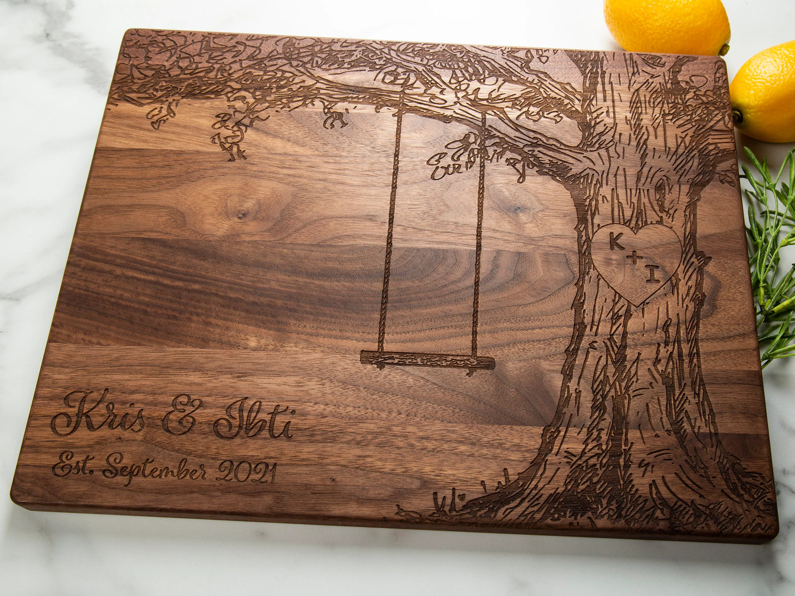 Our Personalized Cutting Boards make the perfect custom gift for any occasion such as wedding, anniversary, or housewarming. Personalized Cutting Board, Oak Tree With Rope Swing, Wedding Gift, Anniversary Gifts for Her, Gifts for Him, Housewarming Gift