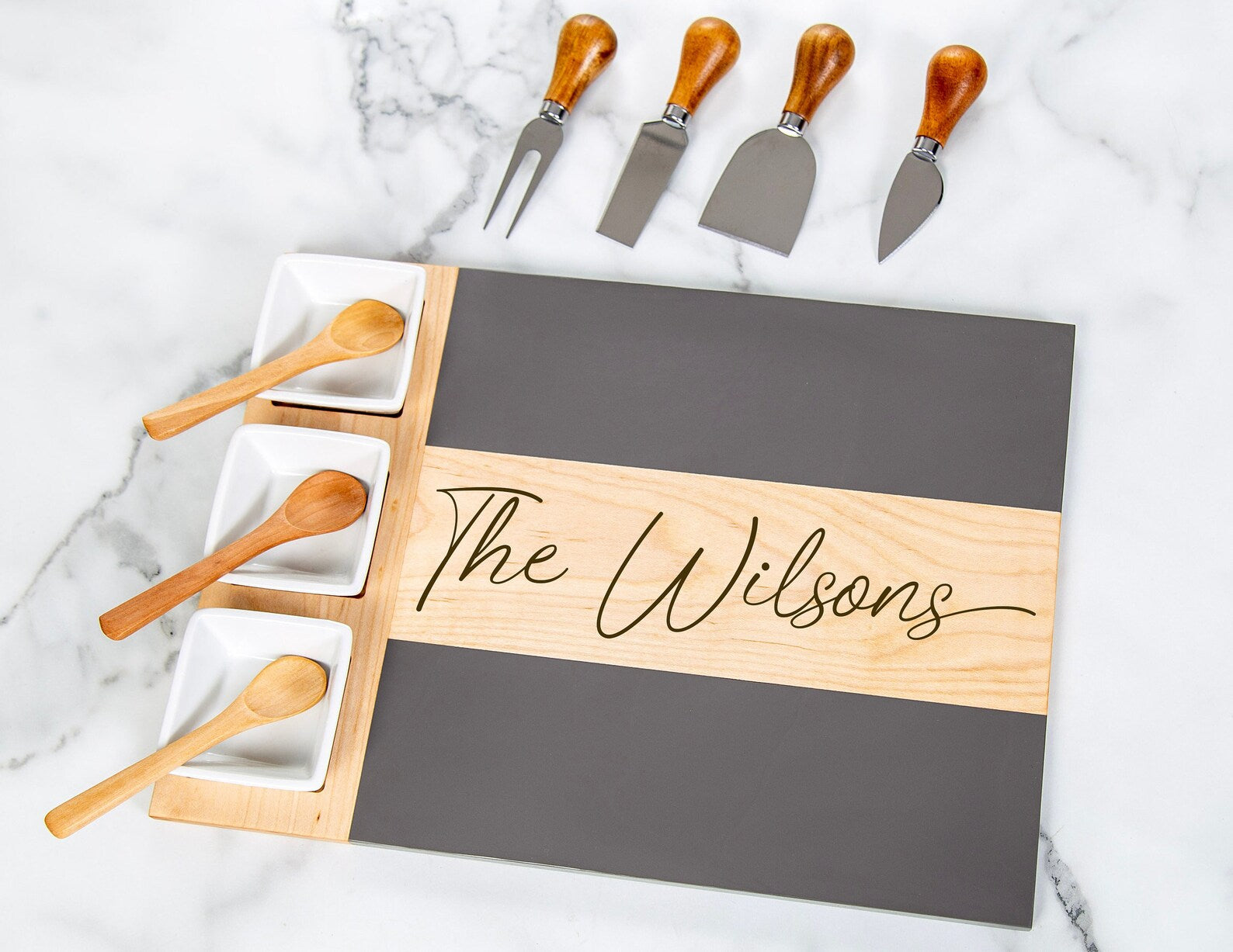 Blonde Maple Wood and Gray Corian Charcuterie Board | Housewarming, Gift for weddings or any occasion